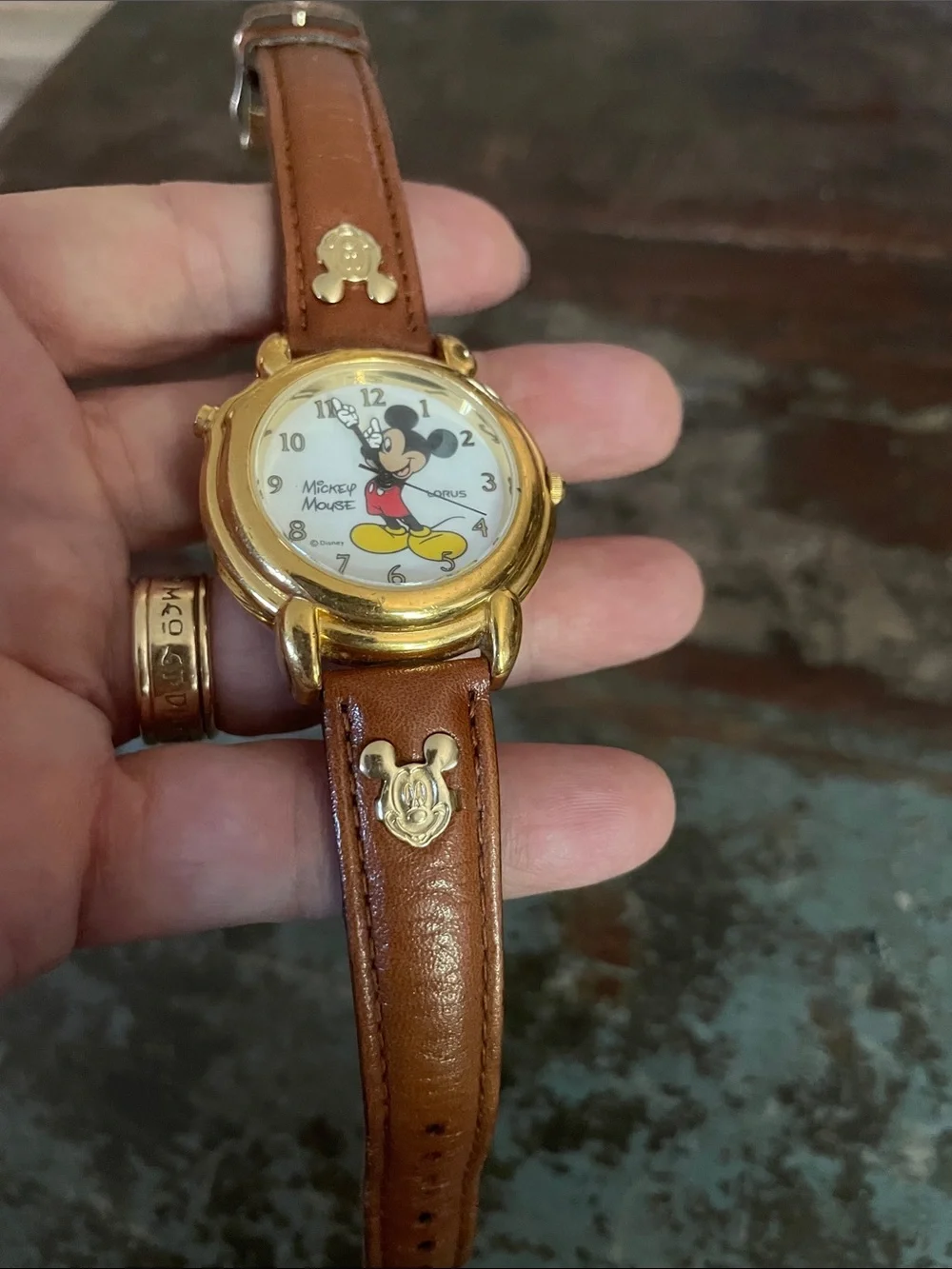 Vintage and Rare Talking Lorus Mickey Mouse Women's Brown Leather Watch